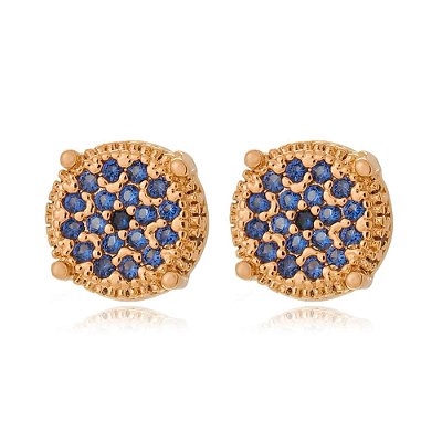 BRINCO REDONDO FOLHEADO A OURO 18K CRAVEJADO COM ZIRCÔNIAS AZUIS