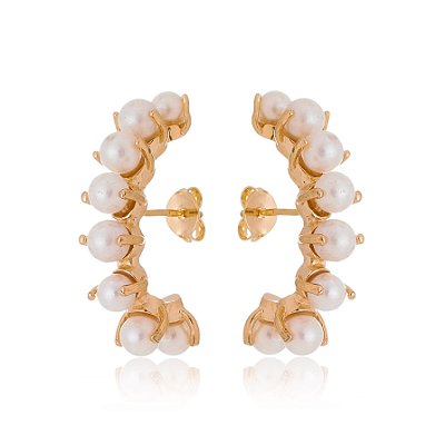 BRINCO EAR HOOK FOLHEADO A OURO 18K COM PÉROLAS