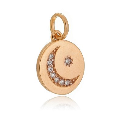 PINGENTE FOLHEADO A OURO 18K COM LUA E ESTRELA COM ZIRCÔNIAS