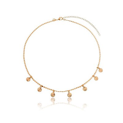 GARGANTILHA FOLHEADA A OURO 18K COM CÍRCULOS TRABALHADOS PENDURADOS