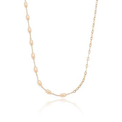 GARGANTILHA FOLHEADA A OURO 18K COM PÉROLAS 50CM