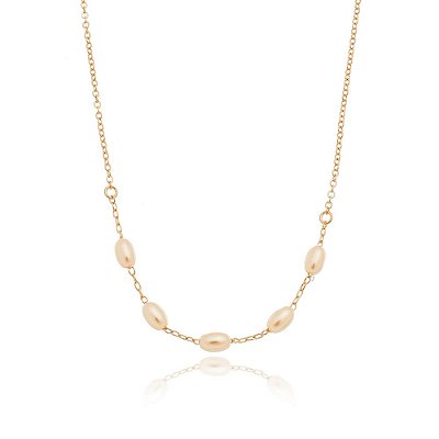 GARGANTILHA FOLHEADA A OURO 18K COM 5 PÉROLAS