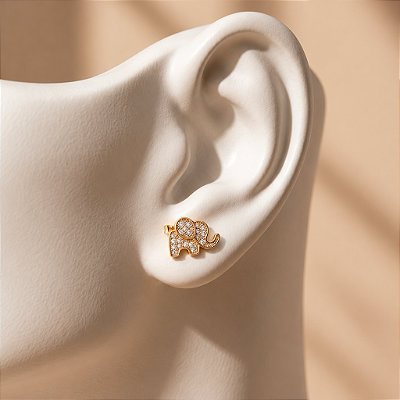 Brinco infantil elefante com zircônias folheado a ouro 18k
