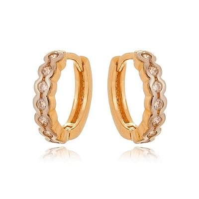 ARGOLA FOLHEADA A OURO 18K COM RÓDIO E ZIRCÔNIAS