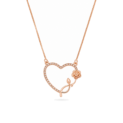 Gargantilha coração com flor folheada a ouro 18k