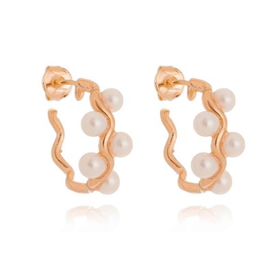 ARGOLA ONDAS COM PÉROLAS FOLHEADO OURO 18K