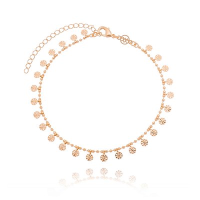 PULSEIRA BOLINHAS TRABALHADAS FOLHEADA OURO 18K ADULTO 18cm