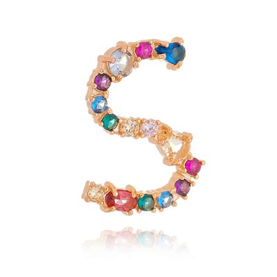 PINGENTE LETRA MULTICOLOR CRAVEJADO FOLHEADO OURO 18K