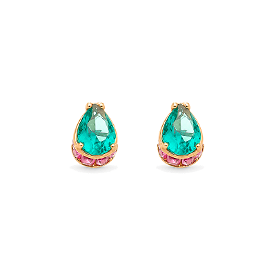Brinco gota multicor folheado a ouro 18k