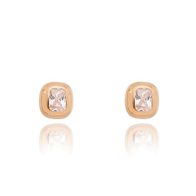 BRINCO QUADRADO PEDRA BRANCA FOLHEADO OURO 18K