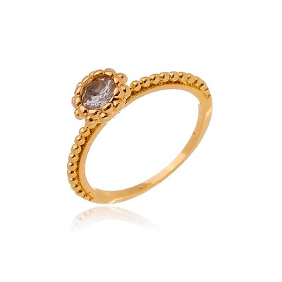 Anel solitário com Strass folheado a ouro 18k