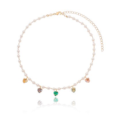 GARGANTILHA PÉROLAS CORAÇÃO PEDURADO FOLHEADO OURO 18K