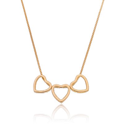 Gargantilha corações vazados folheada a ouro 18k