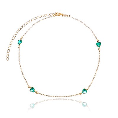 GARGANTILHA CORAÇÕES VERDES FOLHEADA OURO 18K