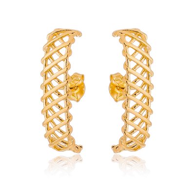BRINCO TRAMA VAZADA FOLHEADO OURO 18K