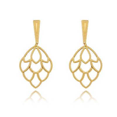 BRINCO GOTA PONTILHADA FOLHEADA OURO 18K