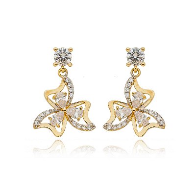 Brinco cravejado com zircônias folheado a ouro 18k