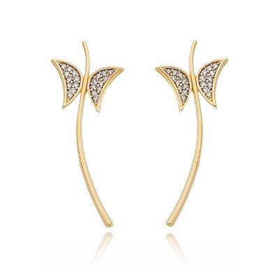 Brinco borboleta com zircônias folheado a ouro 18k