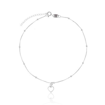 TORNOZELEIRA CORAÇÃO VAZADO EM PRATA 925