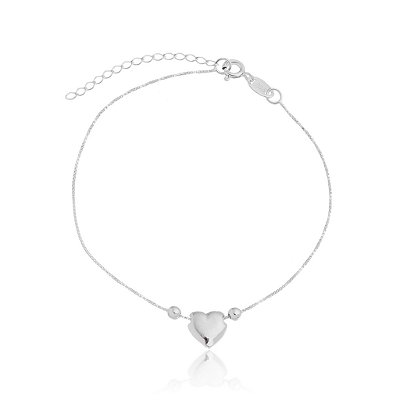 TORNOZELEIRA CORAÇÃO POLIDO ABAULADO EM PRATA 925