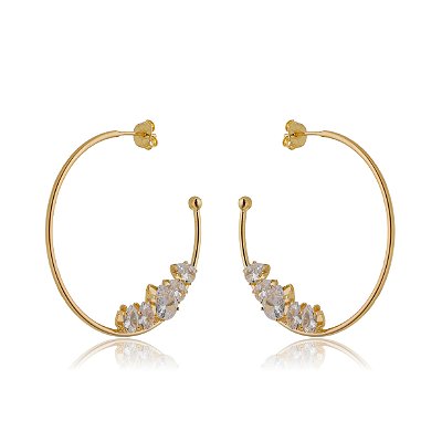 ARGOLA CRAVEJADA COM ZIRCÔNIA EM GOTA FOLHEADA OURO 18K