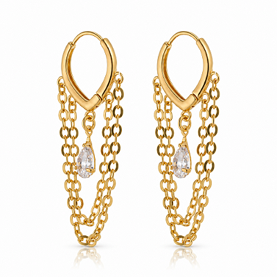 Argola com gota de zircônia folheada a ouro 18k