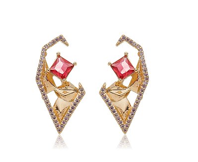 Brinco com zircônias folheado a ouro 18k