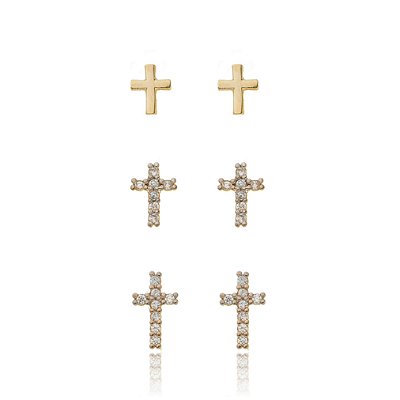 BRINCO TRIO DE CRUZES CRAVEJADO COM ZIRCÔNIAS FOLHEADO OURO 18K