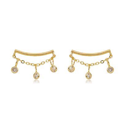 BRINCO HASTE COM ZIRCÔNIAS SUSPENSAS POR CORRENTES FOLHEADO OURO 18K