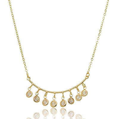 GARGANTILHA ZIRCÔNIAS SUSPENSAS POR ARCO FOLHEADO OURO 18K