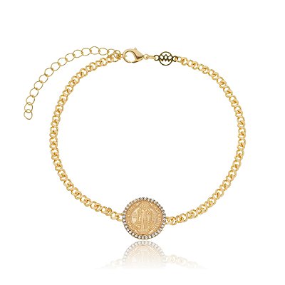 PULSEIRA SÃO BENTO FOLHEADA OURO 18K 19cm