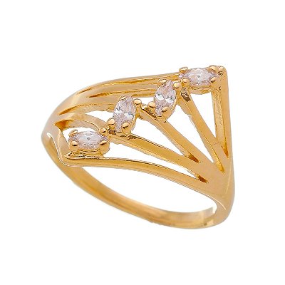 ANEL QUATRO FIOS CRAVEJADO COM ZIRCÔNIAS FOLHEADO OURO 18K