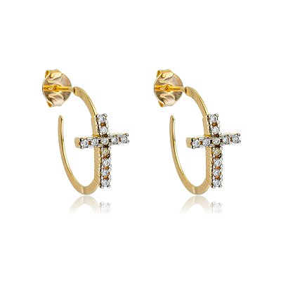 ARGOLA CRUZ COM ZIRCÔNIA FOLHEADA OURO 18K