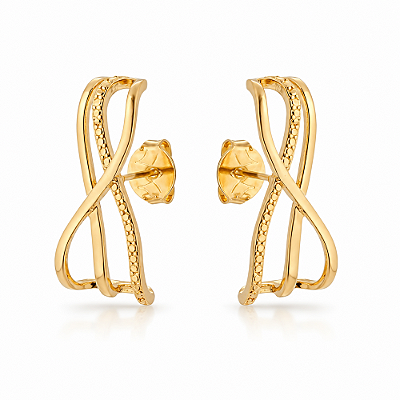 Brinco ondas folheado a ouro 18k