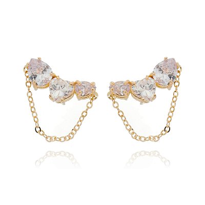 Brinco com zircônias folheado a ouro 18k