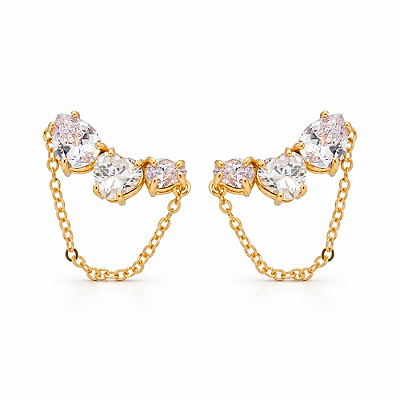 Brinco com zircônias folheado a ouro 18k