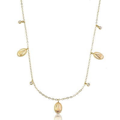 GARGANTILHA SANTA APARECIDA FOLHEADA OURO 18K