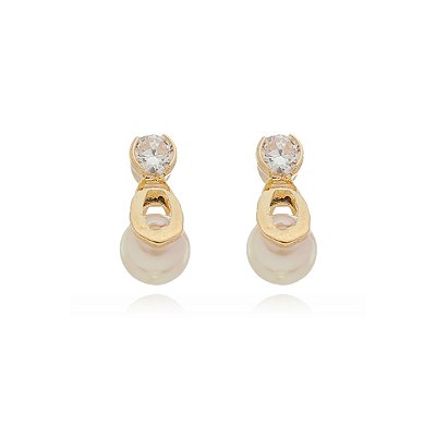 BRINCO INFANTIL GOTA PÉROLA FOLHEADO OURO 18K