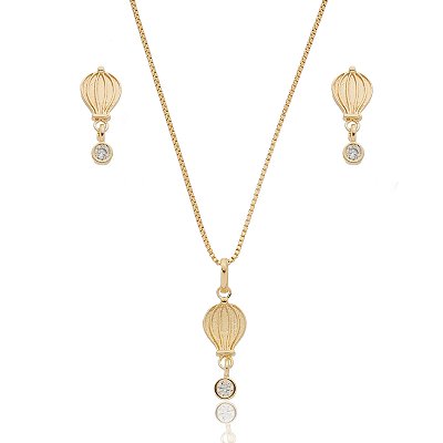 CONJUNTO INFANTIL BALÃO FOLHEADO OURO 18K
