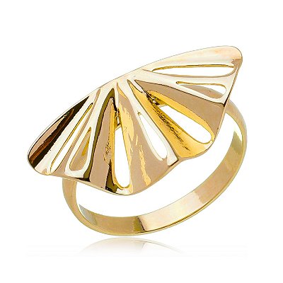 ANEL LEQUE VAZADO FOLHEADO OURO 18K