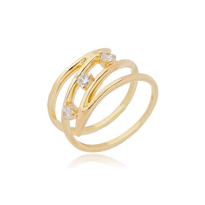 Anel com zircônias folheado a ouro 18k