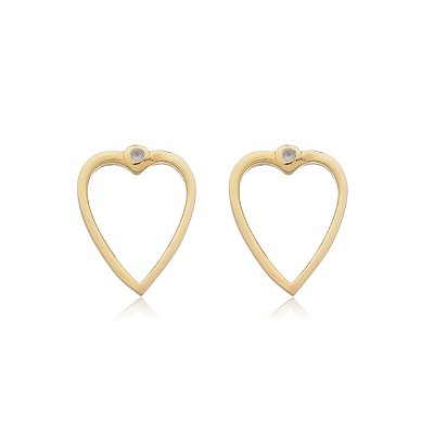 Brinco coração com zircônia folheado a ouro 18k