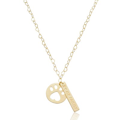 GARGANTILHA PATINHA E PLAQUINHA EM CORRENTE DE CORAÇÕES FOLHEADA OURO 18K