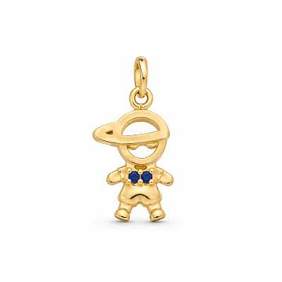 Pingente menino com zircônias azuis folheado a ouro 18k