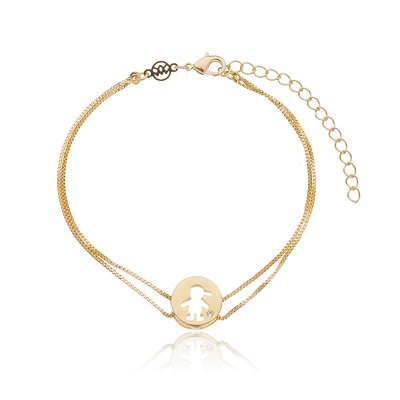 PULSEIRA MEDALHA MENINO CRAVEJADA FOLHEADA OURO 18K 18cm
