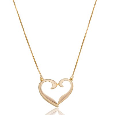 GARGANTILHA CORAÇÃO CURVADO VAZADO FOLHEADO OURO 18K