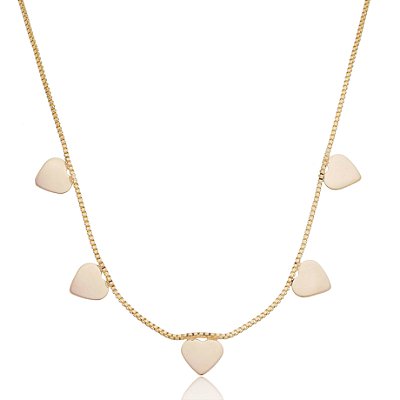 GARGANTILHA 5 CORAÇÕES FOLHEADO OURO 18K