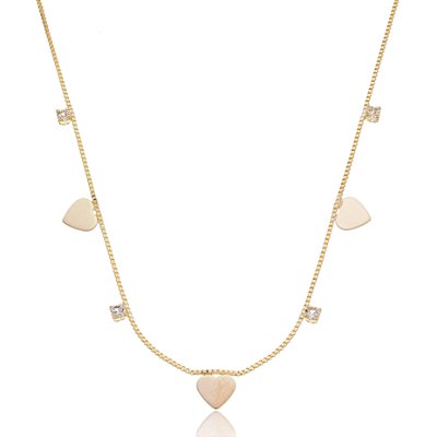 GARGANTILHA CORAÇÕES E ZICÔNIAS FOLHEADO OURO 18K