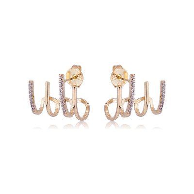 BRINCO QUATRO PENAS CRAVEJADAS FOLHEADO OURO 18K