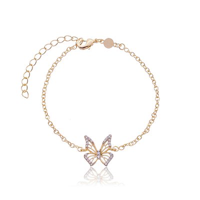 PULSEIRA BORBOLETA FOLHEADA OURO 18K 17cm